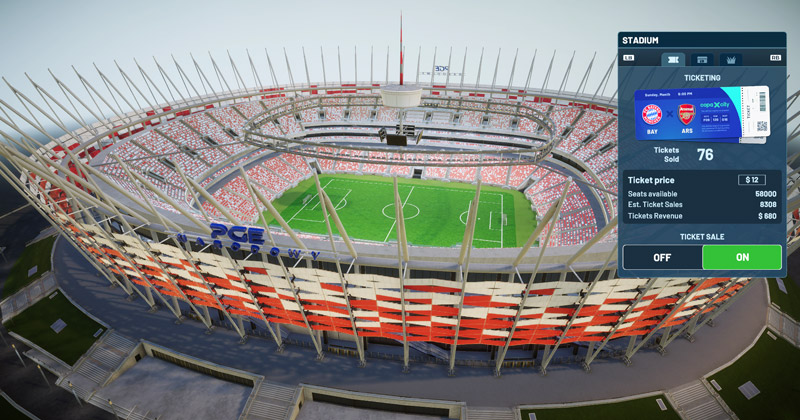 Szene aus Copa City: Die Auslastung des Stadions wird durch angemessene Ticketpreise beeinflusst (Abbildung: Triple Espresso)