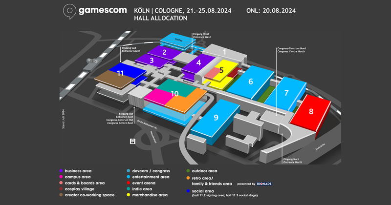 Der vorläufige Hallenplan der Gamescom 2024 (Stand: 17. Juli 2024 / Quelle: Koelnmesse)